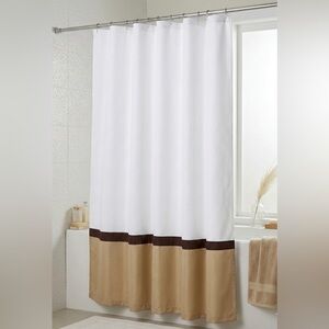 NWT Regency White and Brown Fabric Shower Curtain